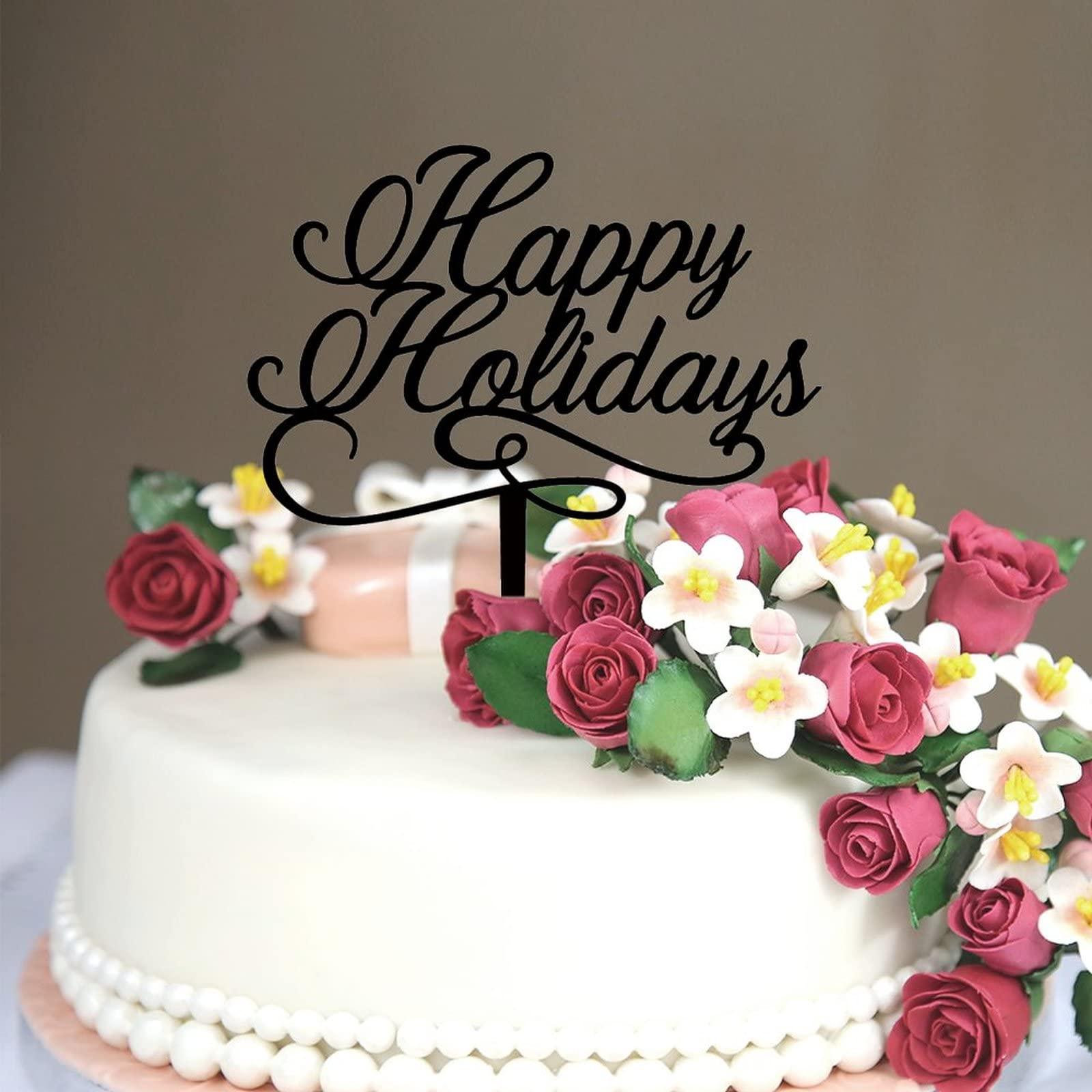 CustonCares Happy Holidays Cake Topper Santa Sleigh And Reindeer Happy Birthday Cake Picks 2022 Winter Festival Snowman Acrylic Black Valentines Day Nuptial Decoration Supplies Decorative Gifts for Men Adults