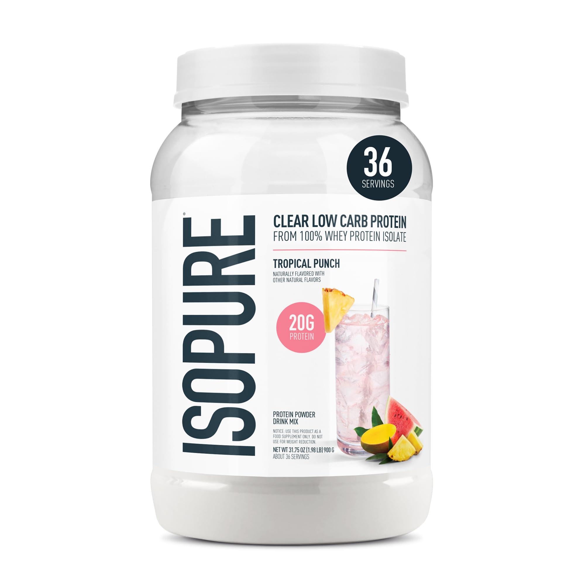 Isopure Isopure Clear Whey Isolate Protein Powder Infusions, Lactose Free, Gluten Free, Naturally Flavored, Tropical Punch, 20g Protein Per Serving, 1.9 Lbs, 36 Servings
