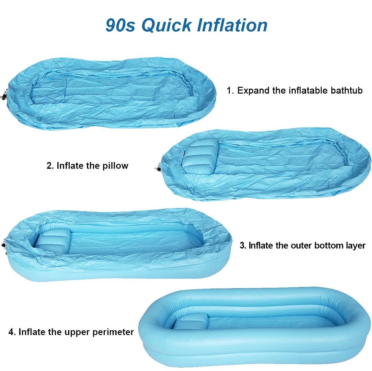 Pctaicge Medical Inflatable Tub, Portable Shower Bath Basin Kit, Portable Bathtub Adult Disabled, Patients, Seniors, Handicapped, Inflatable Bath Tub Bed Bathing with Pillow