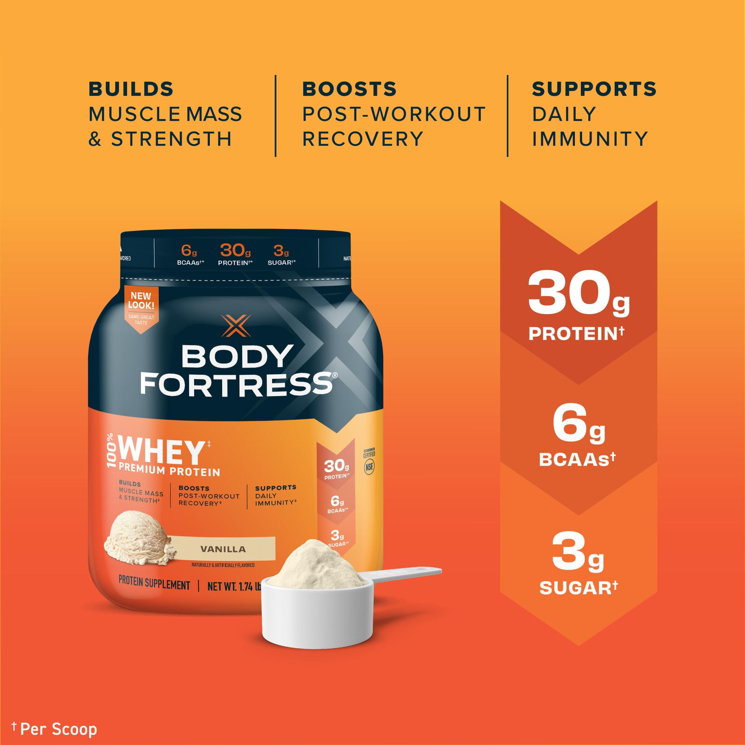 Body Fortress Body Fortress 100% Whey, Premium Protein Powder, Chocolate Peanut Butter, 1.78lbs (Packaging May Vary) & 100% Whey, Premium Protein Powder, Vanilla, 1.74lbs (Packaging May Vary)