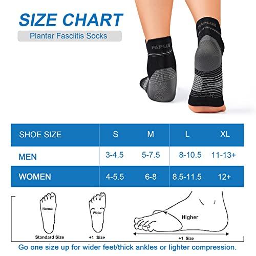 PAPLUS Plantar Fasciitis Sock (6 Pairs) for Men and Women, Compression Foot Sleeves with Arch and Ankle Support (Black, Medium)