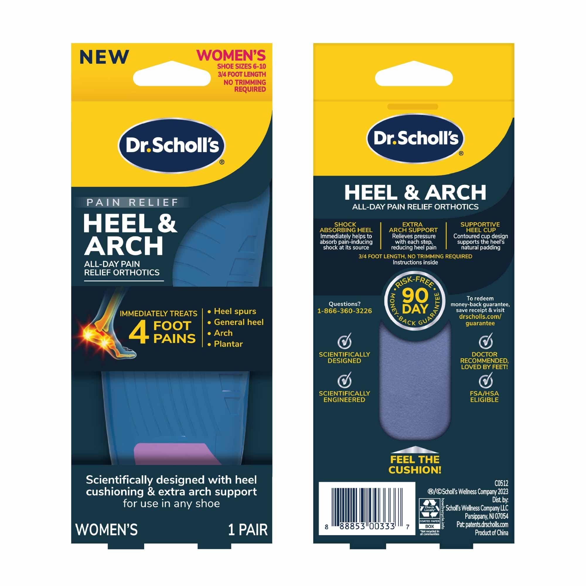 Dr. Scholl\'s Dr. Scholl\'s Heel & Arch All-Day Pain Relief Orthotic Insoles, Length Shoe Inserts, Women Size 6-10, 1 Pair