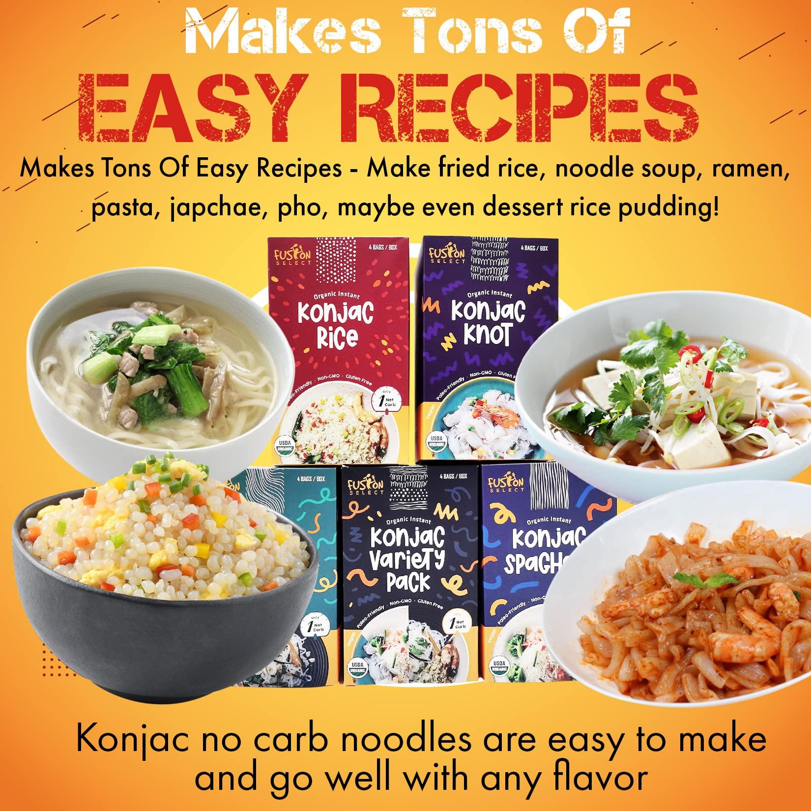 Fusion Select Fusion Select Organic Konjac Noodles - Shirataki Rice, Angel Hair, Spaghetti, Knots, Spaghetti - Healthy Diet Pasta - Rich in Fiber - Vegan, Keto, Paleo-Friendly, Zero Gluten, Low-Carb & Low-Calorie