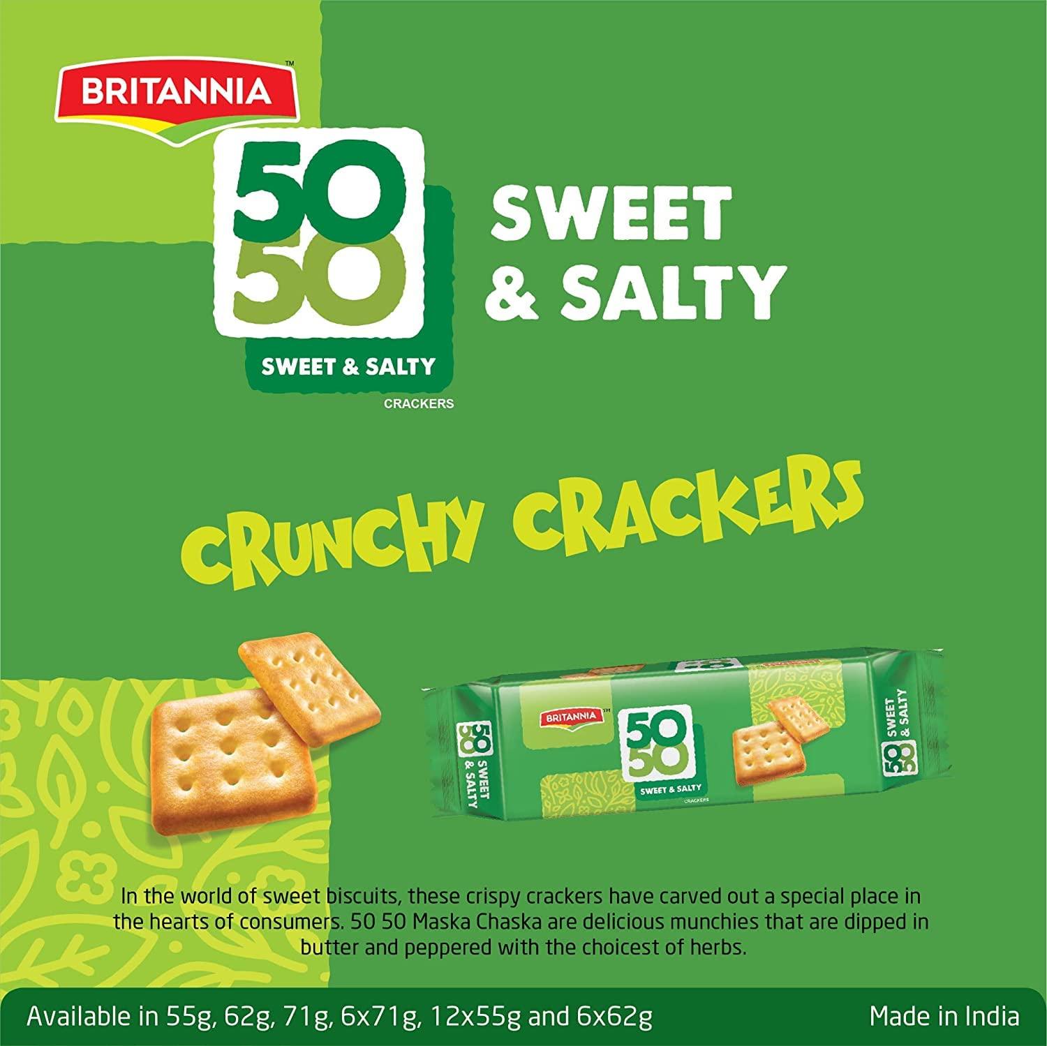 BRITANNIA Britannia Crackers 50 50 Sweet and Salty Biscuit 2.19oz (62g) - Delicious, Light & Crispy Grocery Cookies - Best Treat for Friends & Family (Pack of 24)