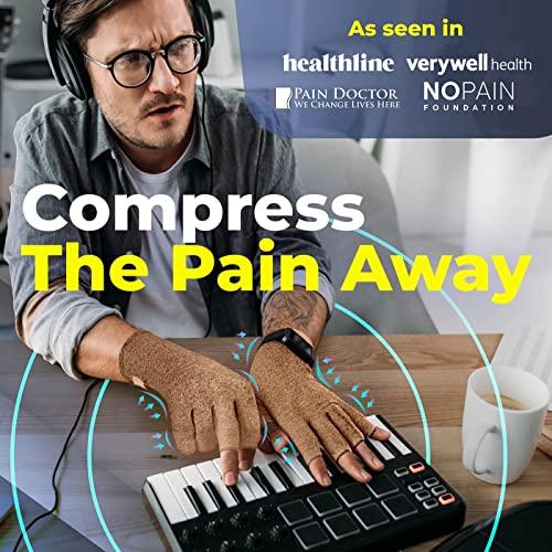 Sparthos Sparthos Arthritis Hand Compression Gloves - Helps With Carpal Tunnel & Rheumatoid Artritis Pain - Support Your Hands While Typing - Fingerless Circulation Glove - Fits Men & Women (Beige - Large)