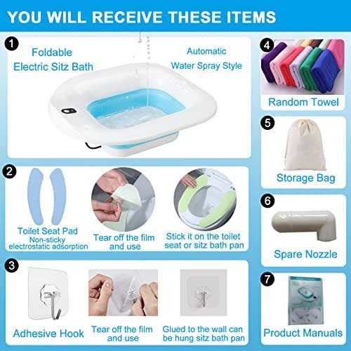 YYYSITZ YYYSITZ Sitz Bath, Electric Sitz Bath for Hemorrhoids, Sitz Bath for Toilet Seat, Postpartum Care Basin, Sitz Baths Salts Bowl for Women Men, Sits Bath Soak Pan, Hip Bath Tub, Collapsible, Blue