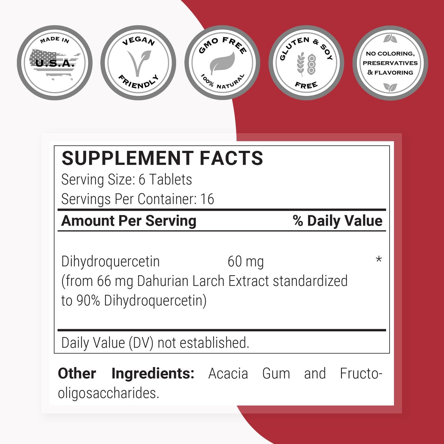 super smart Supersmart - Taxifolin Dihydroquercetin 60mg per Day (90% DHQ Supplement) - Russian Siberian Dahurian Larch Tree Extract - Antioxidant Bioflavonoid | Non-GMO & Gluten Free - 100 Tablets
