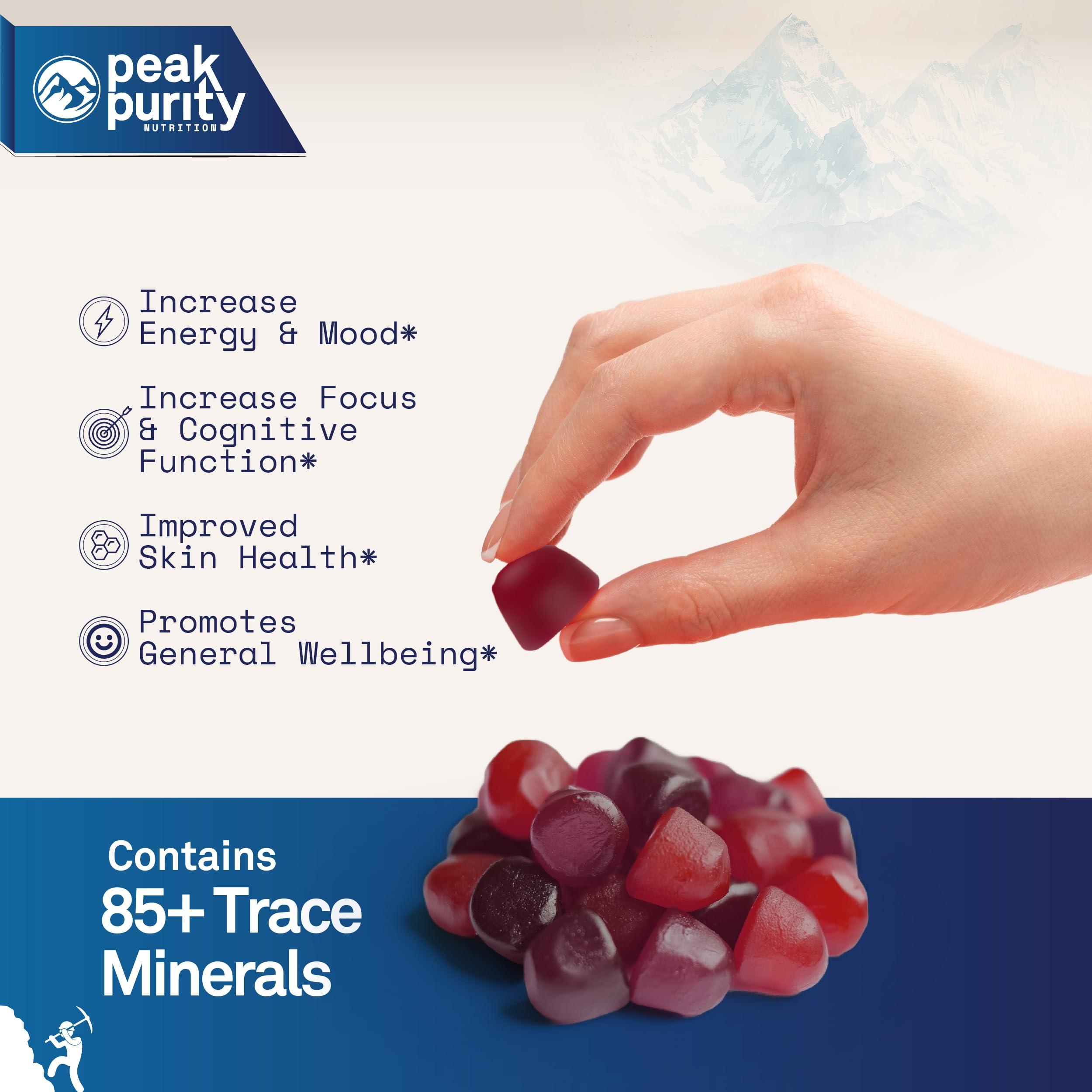 Peak Purity Peak Purity Shilajit Gummies - Pure Himalayan Shilajit for Men, Natural Energy Nootropic Supplement, Shilajit for Women, 85+ Trace Minerals for Focus and Stamina Support, 60 Gummies