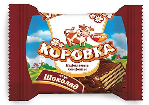 Korovka Korovka Chocolate Wafer Cookies with Chocolate Glaze in Individual Wraps 8.8oz/250g Gourmet Imported Russian Candy Sweets Bars, Tender Cocoa Cream Filling