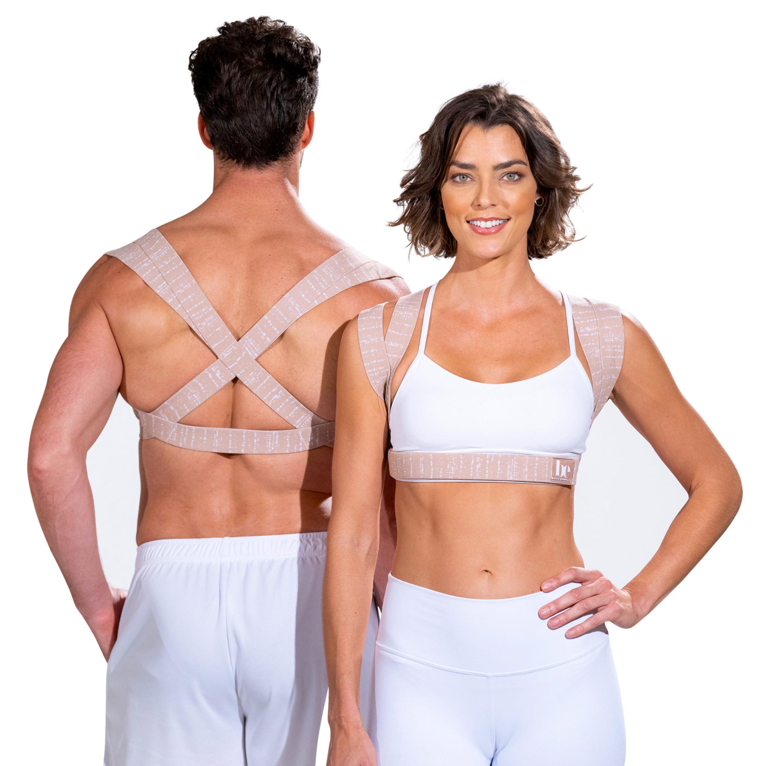 BackEmbrace BackEmbrace Posture Corrector for Women and Men - Made in USA - Slim and Adjustable Shoulder Brace - Back Brace for Back Pain Relief - Sand Drizzle Medium