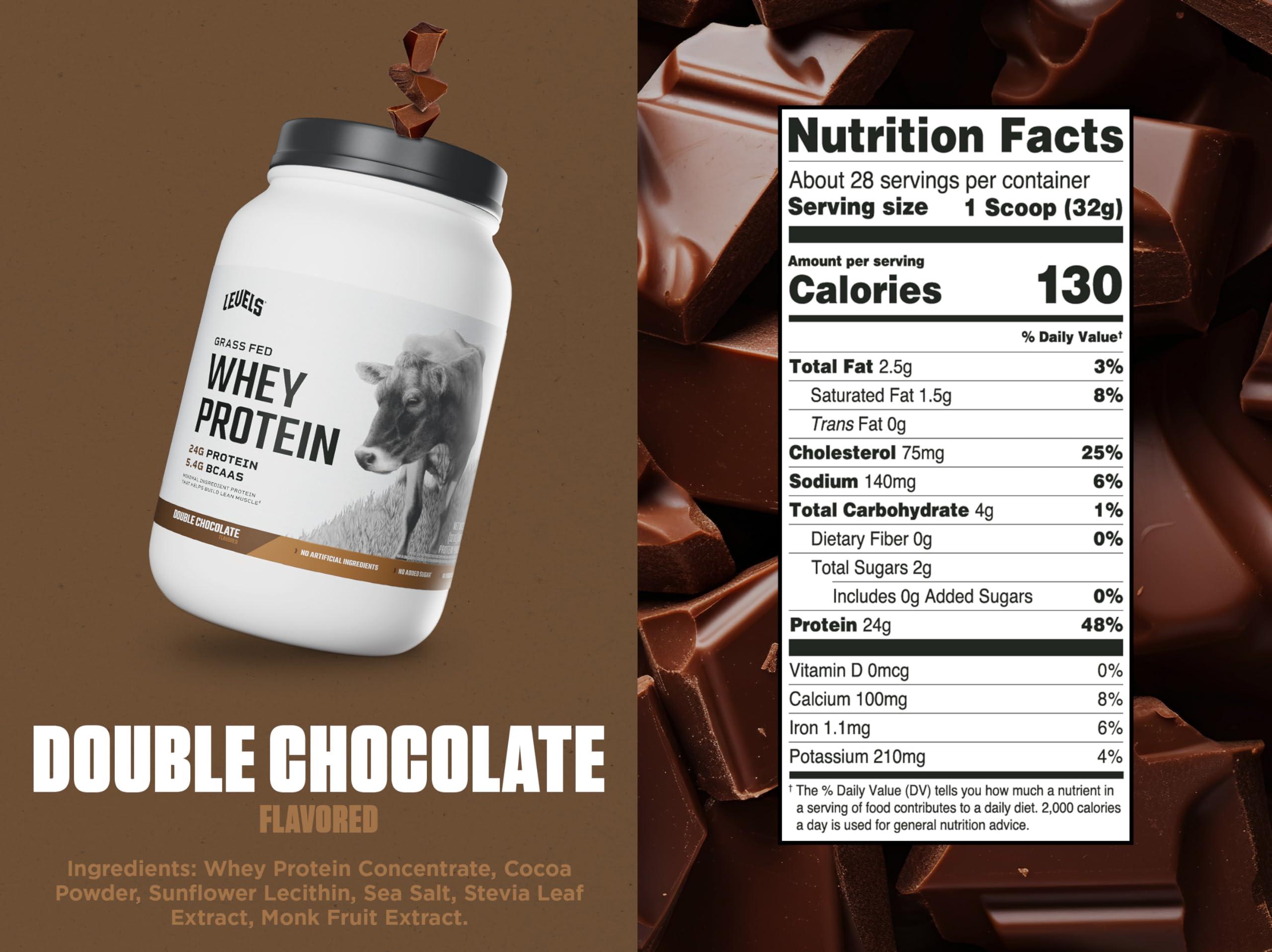 Levels Nutrition Levels Grass Fed Whey Protein, No Artificials, 24G of Protein, Double Chocolate, 2LB