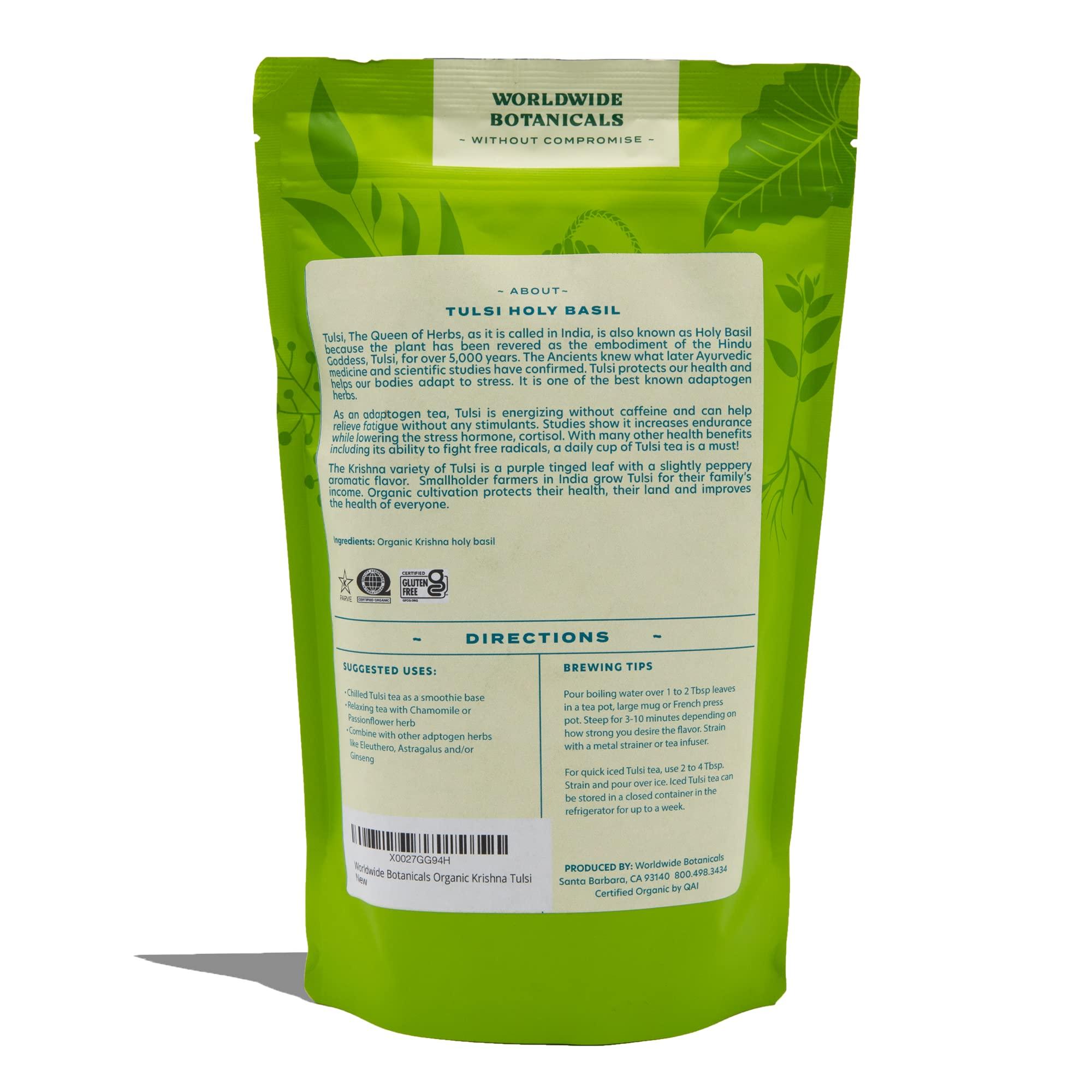 Worldwide Botanicals Worldwide Botanicals Organic Holy Basil Tea, 8oz - Tulsi Krishna - Loose Leaf Premium Herbal Tea, 100% Pure Tulsi Holy Basil, Fair Trade, Adaptogenic, Kosher