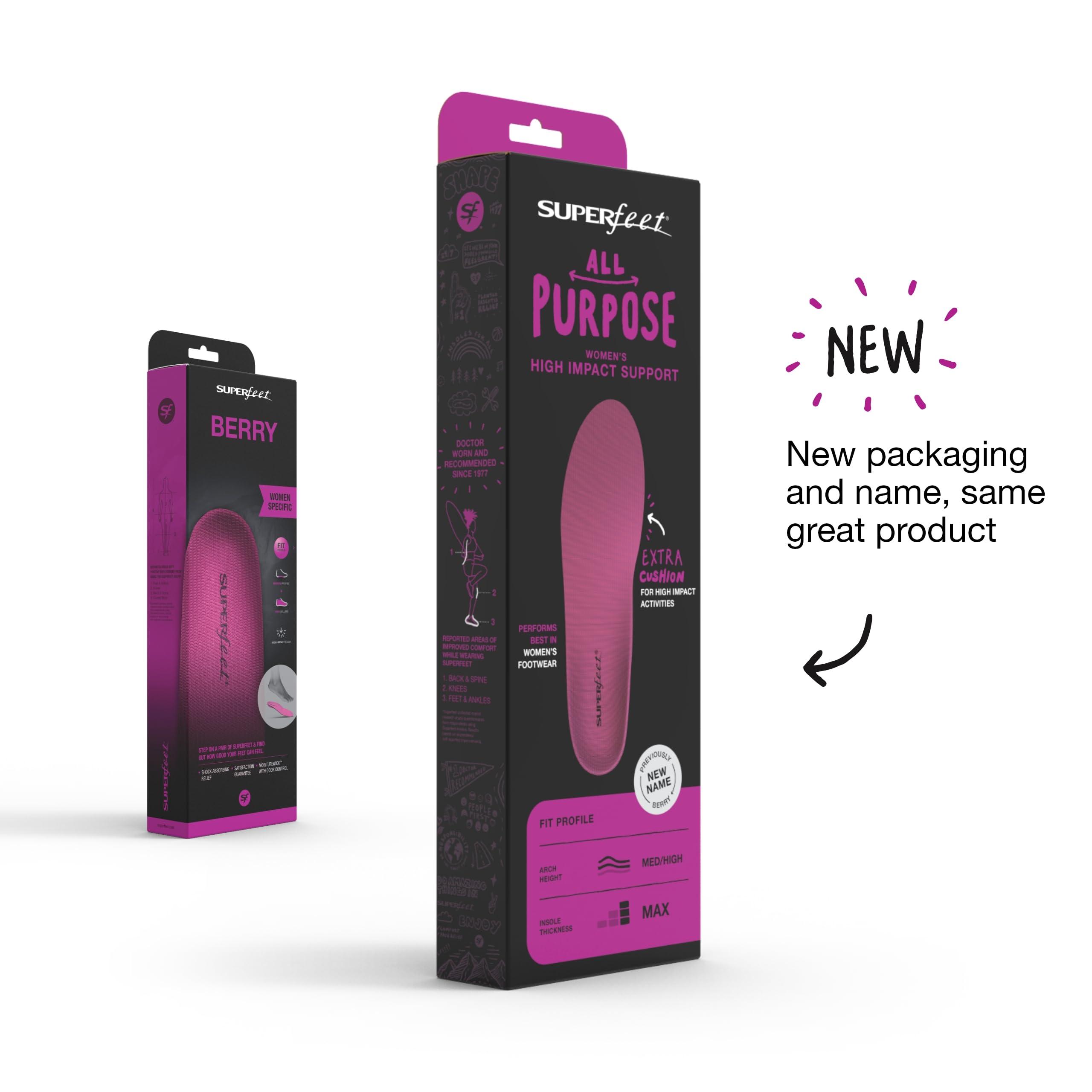 Superfeet Superfeet All-Purpose Women\'s High Impact Support Insoles (Berry) - Trim-To-Fit Orthotic Arch Support Inserts for Women\'s Running Shoes - Professional Grade - Size 4.5-6 Women