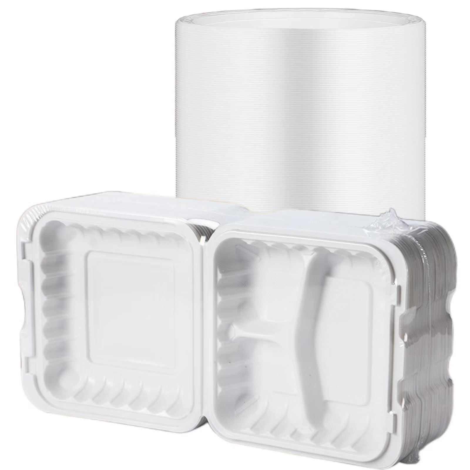 YANGRUI YANGRUI Plastic Plates Reusable 9 Inch 3 Compartment Plates For Party 150 Pack+Take Out Containers with Lids for Food 55 pack 8\'\'