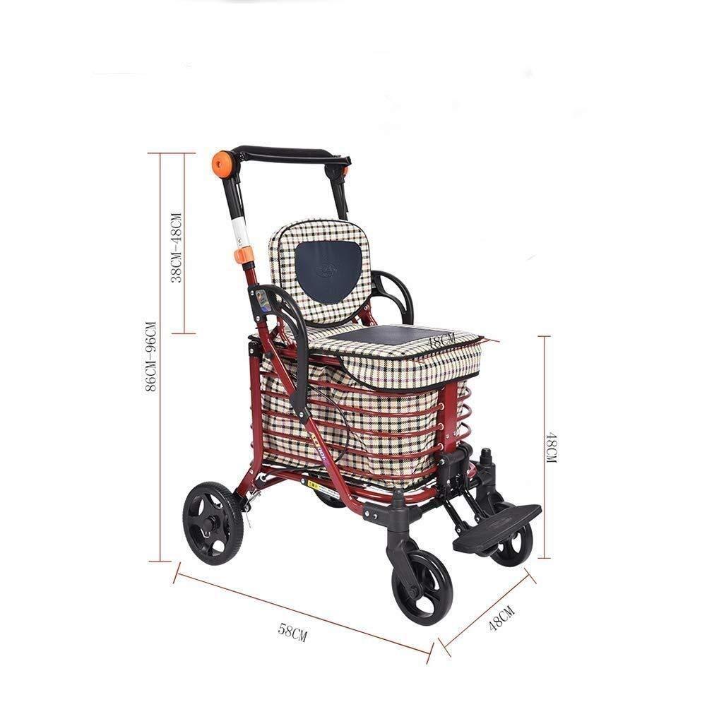 Katzowen Rollator Walker Mobility Walking Aid for Adult Elderly Folding Four-wheel Roller Walker With Padded Seat, Height-adjustable Mobility Walking Aid, Ergonomic Handle And Carrying Case ( Color : B )