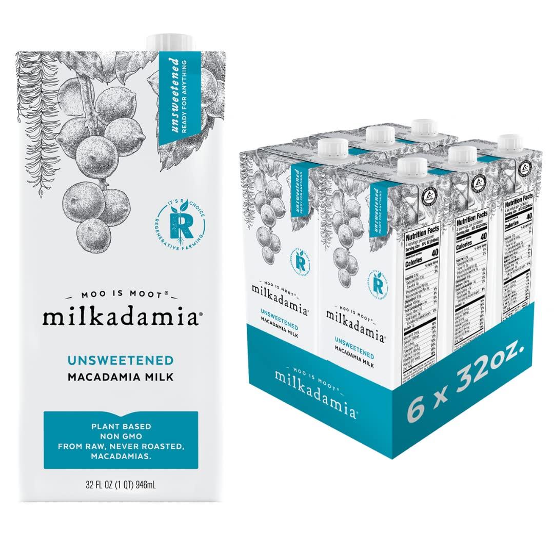 Milkadamia milkadamia Macadamia Milk - Unsweetened - 32 Fl Oz (Pack of 6) - Lactose Free, Vegan, Shelf Stable, Plant Based, Non Dairy, Dairy Free