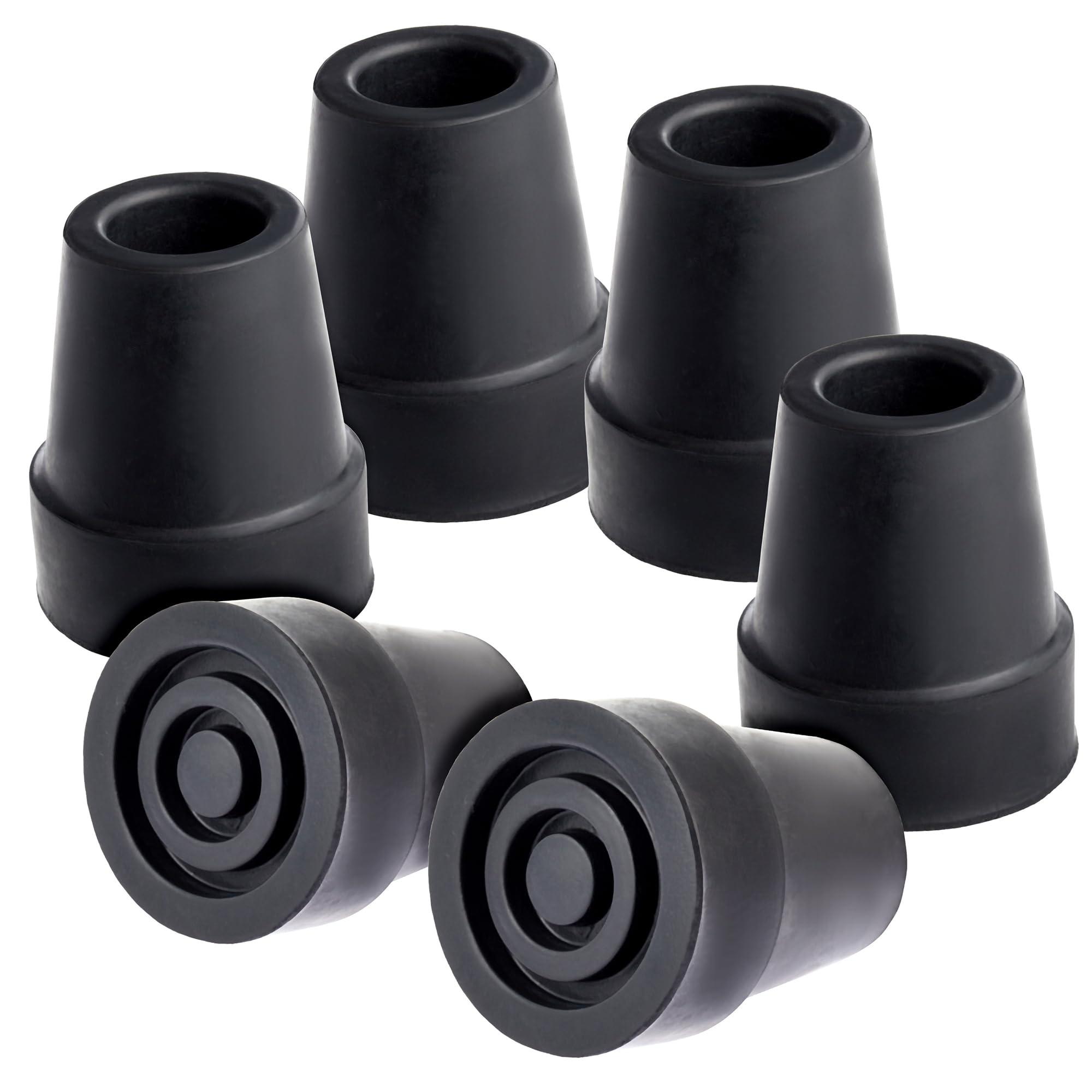 Wellbrite 6 Pack Replacement Rubber Cane Tips for Canes, Walking Sticks, Walkers (Black, 3/4 Inch Tip)