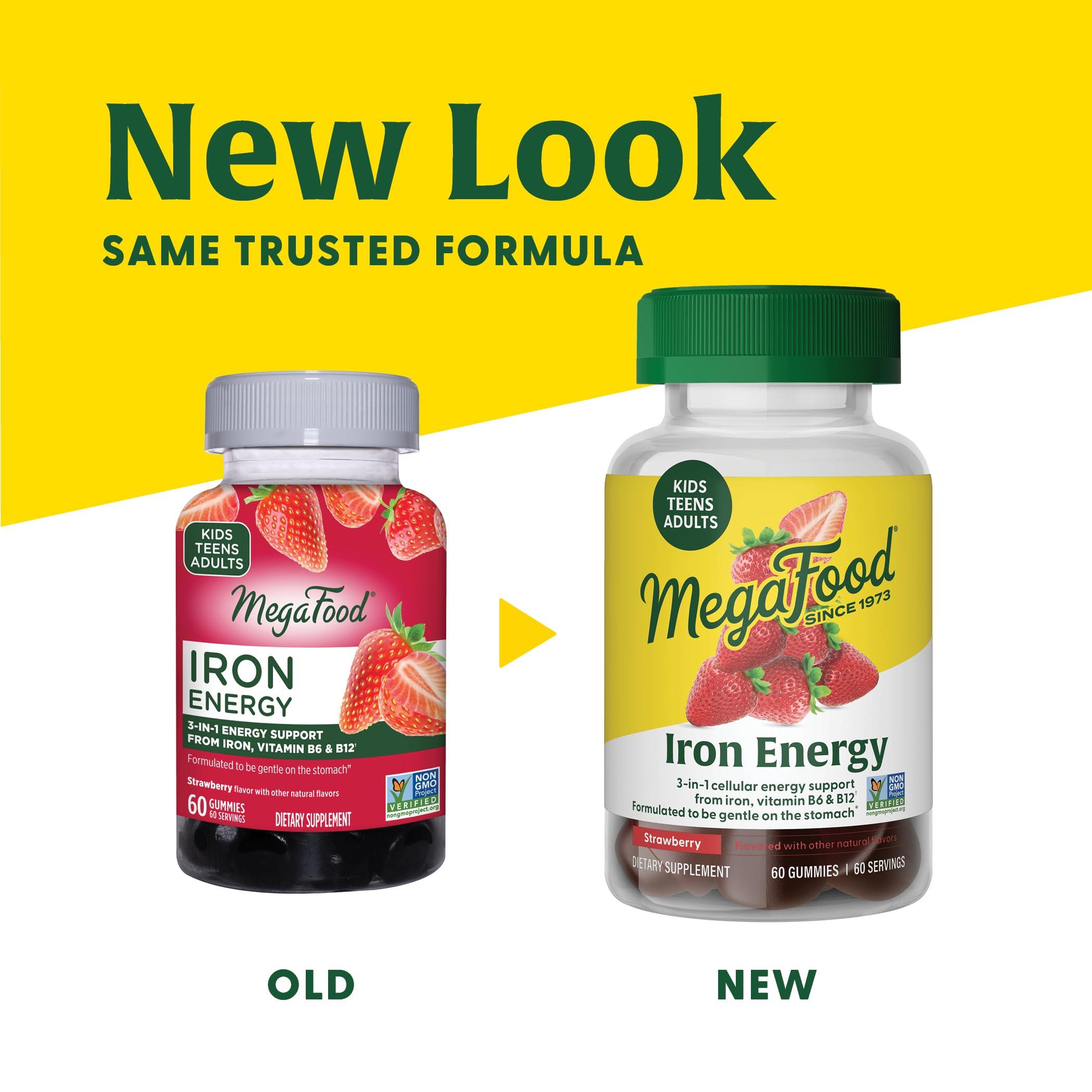 MegaFood MegaFood Iron Energy Gummies - Vegan & Gluten-Free Iron Supplement for Women, Men, Teens & Kids with Vitamin B12 & B6, from The Makers of Blood Builder Iron Supplement, Strawberry Flavor - 60 Gummies