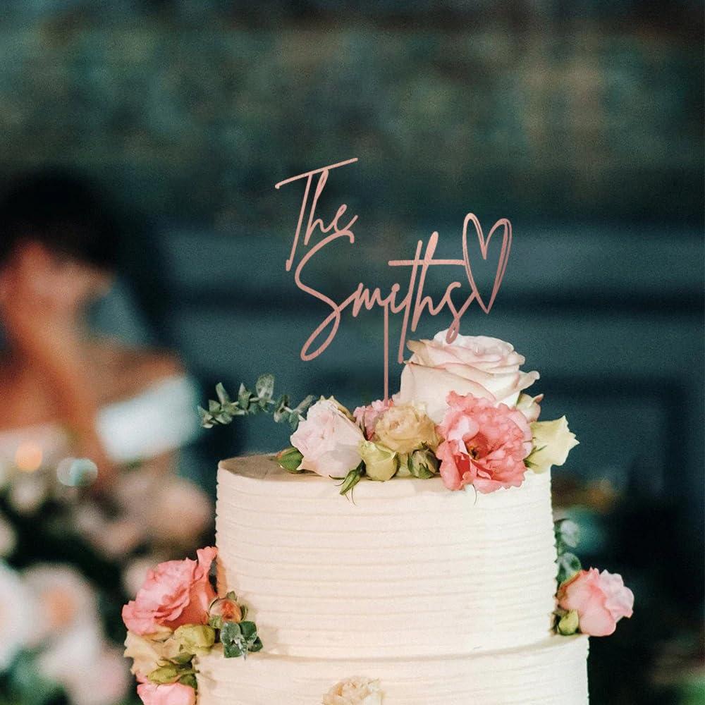 Evamall Personalized Wedding Cake Topper, Wedding Cake Topper With A Heart And A Date, Mr And Mrs Cake Topper, Gold Vintage Cake Toppers, Rustic Wedding Cake Toppers, Monogram Toppers