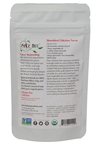 The Spice Hut Organic Taco Seasoning Mix by Spice Hut, Salt-Free, Authentic Southwestern Seasoning for Cooking Flavorful Carne Asada, Beef, Carnitas, Tacos, Burrito / Especias Orgnicas Para Tacos / All-Natural, Kosher, Vegan, Gluten Free, Keto -No MSG- 2oz Pack