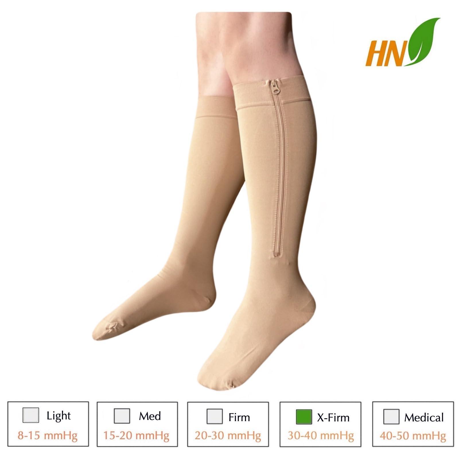 HealthyNees HealthyNees 30-40 mmHg Extra Firm Compression Closed Open Toe Wide Zipper Socks (3X-Large, Closed Toe Nude)