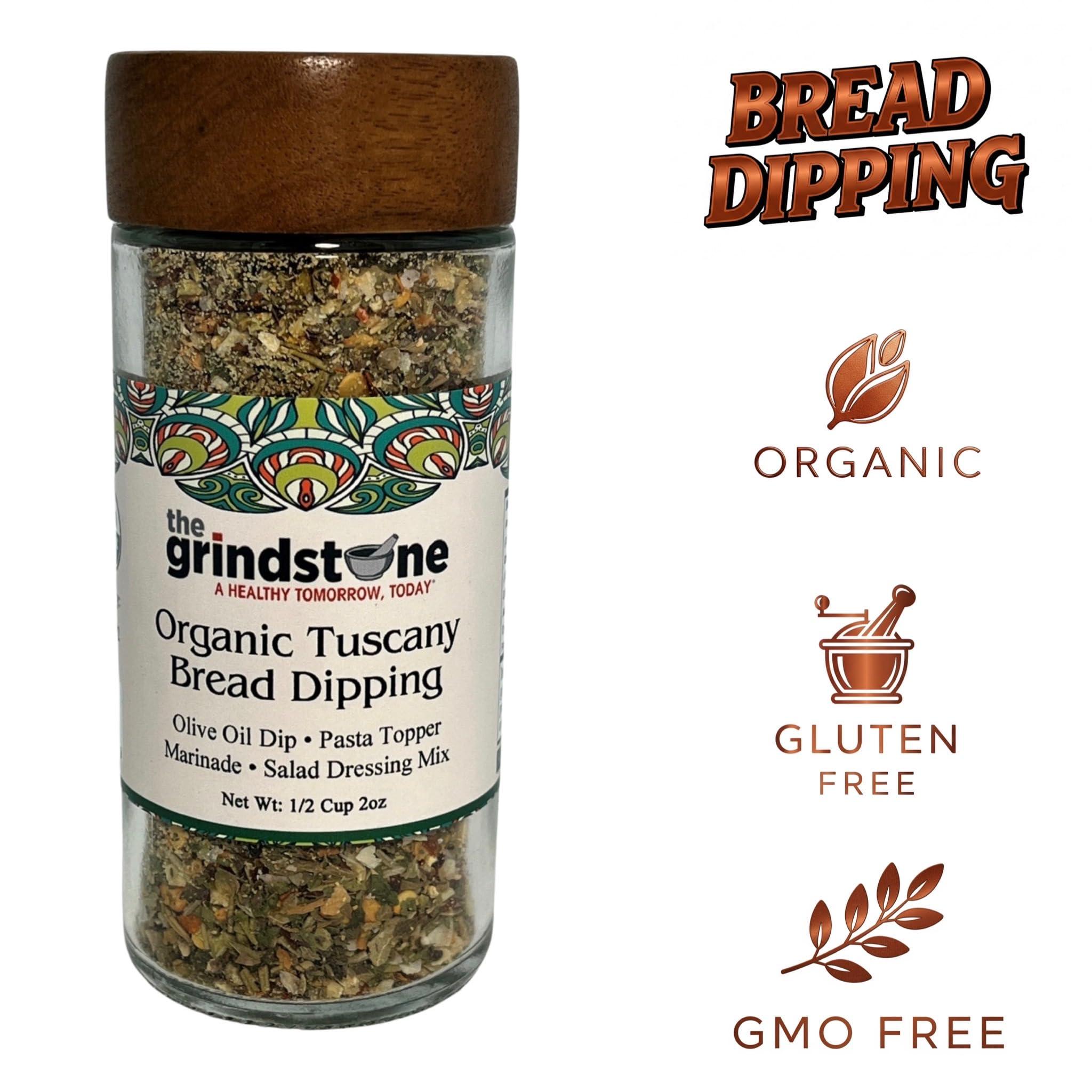 THE GRINDST NE A HEALTHY TOMORROW, TODAY Organic Tuscany Bread Dipping Mix, Authentic Tuscan Seasoning for Gourmet Bread Dipping, Pasta, 2.0 oz each Reusable Glass Jar with Bamboo lid, Pack of 2