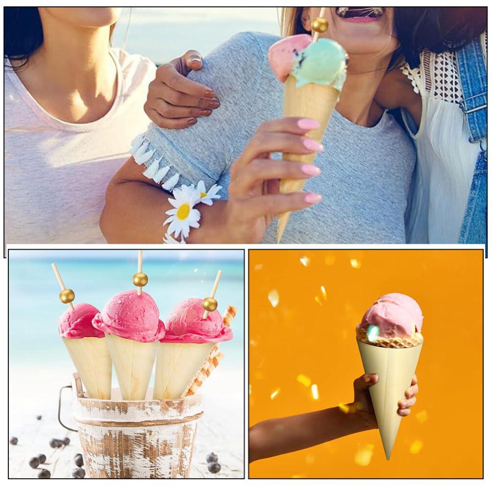 JECOMPRIS 100pcs Ice Cream Veneer Roll Chip Cones Food Cones Food Holder Wood Tasting Cones Wooden Ice Cream Cones Wooden Food Cone Popcorn Cones Wood Ice Cream Holder Wooden Dessert Cones