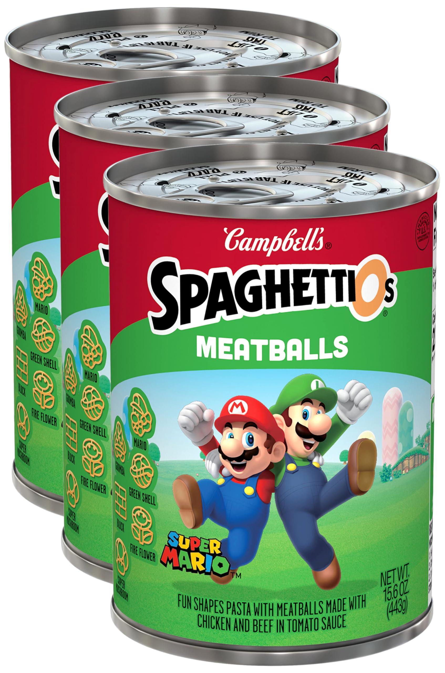 SpaghettiOs SpaghettiOs Super Mario Bros Canned Pasta with Meatballs, 15.6 oz Can (Pack of 3)