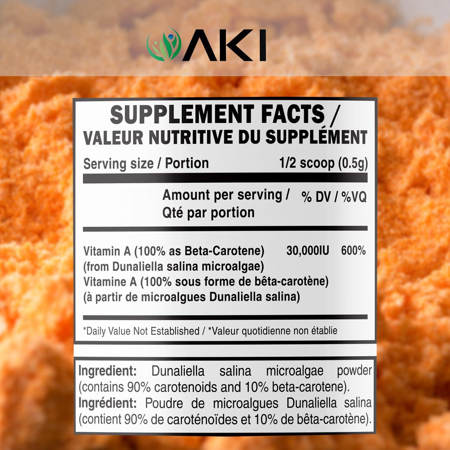 AKI ORGANIC AKI Beta Carotene 10% Powder (1.5Oz, 42.52G) Highly Concentrated flavouring Fount of Vitamin A, May Helps to Support Body Functions, Skin, Immune System, and Eye | GMO Free & Vegan Friendly