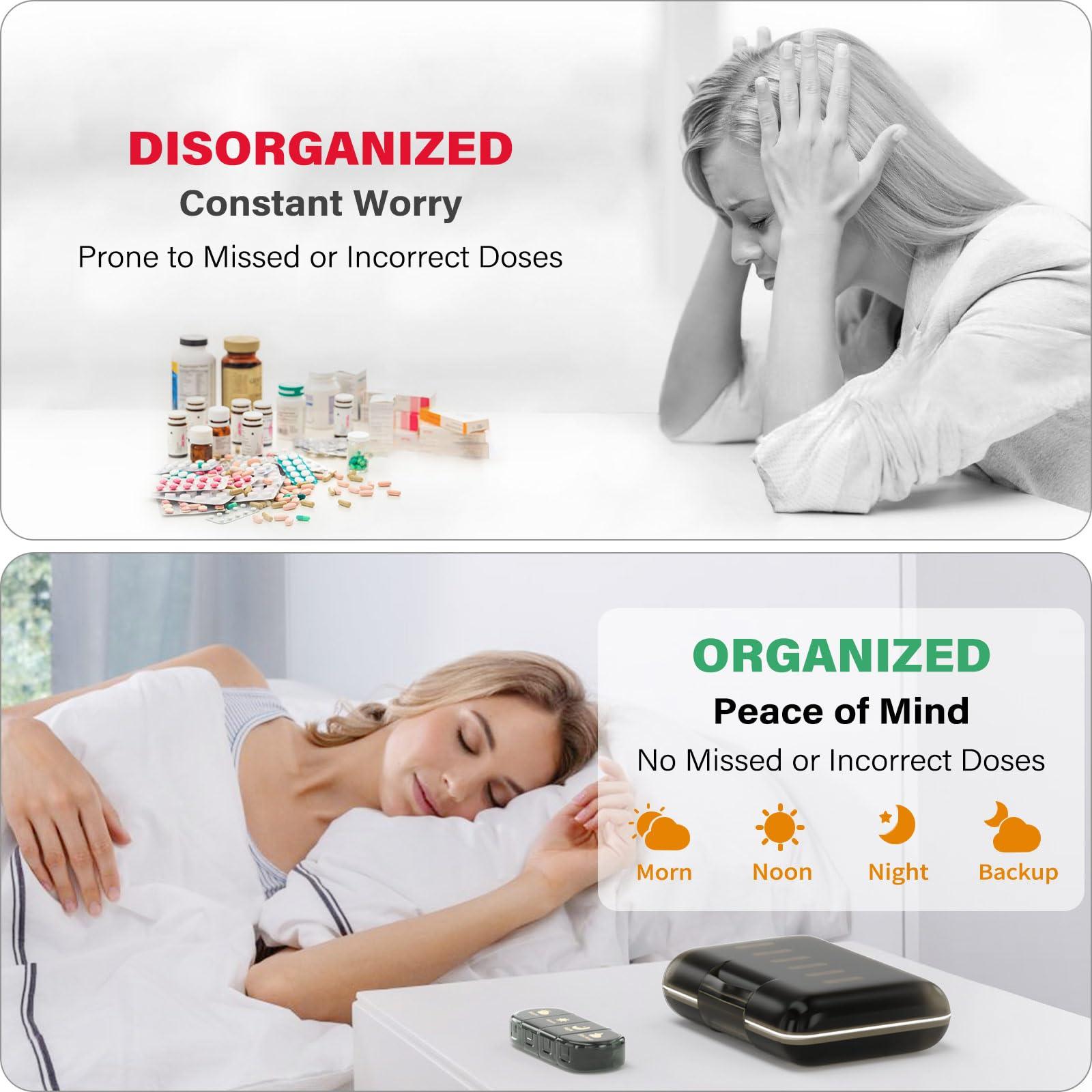 Codcaw Codcaw Weekly Pill Organizer 4 Times a Day, 7 Day Pill Box 4X, Portable for Travel Pill Case for Pills/Vitamin/Fish Oil/Medication/Supplements (4x7 Black)