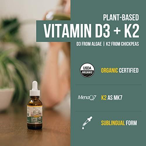 Triquetra Health Organic Plant D3 + K2 (5000 iu D3) - All-Trans MK7 from MenaQ7 (120 mcg K2) - 100% Organic & Plant-Based Sublingual D3 Drops (Cholecalciferol), 100% Vegan - Supports Immunity, Bone(1oz)