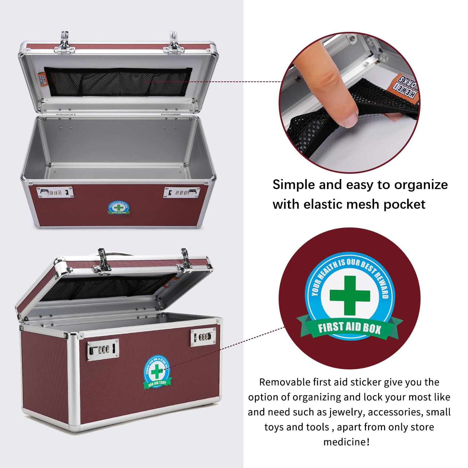 HEWEI WORKS HEWEI WORKS Locking Box with Portable Storage Case, 14.2\'\'x 7.2\'\'x 8.2\'\'Childproof Medication Lock Organizer, Lockbox for Documents, Medicine & Valuables (Brown/Large