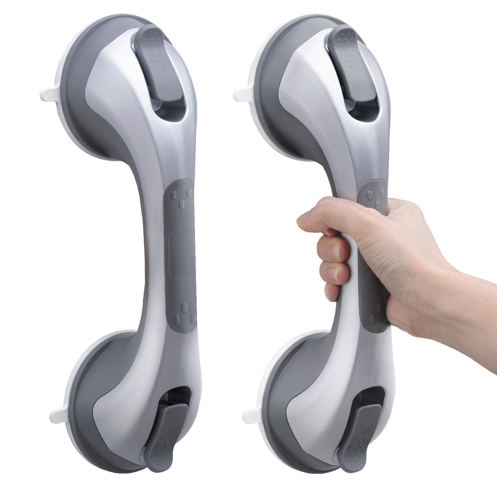 TAILI TAILI Shower Handles for Elderly Suction, 2 Pack 12 Inch Shower Grab Bar for Seniors, Grab Bars for Bathtubs, No Drilling Removable Safety Bath Grip, Silver