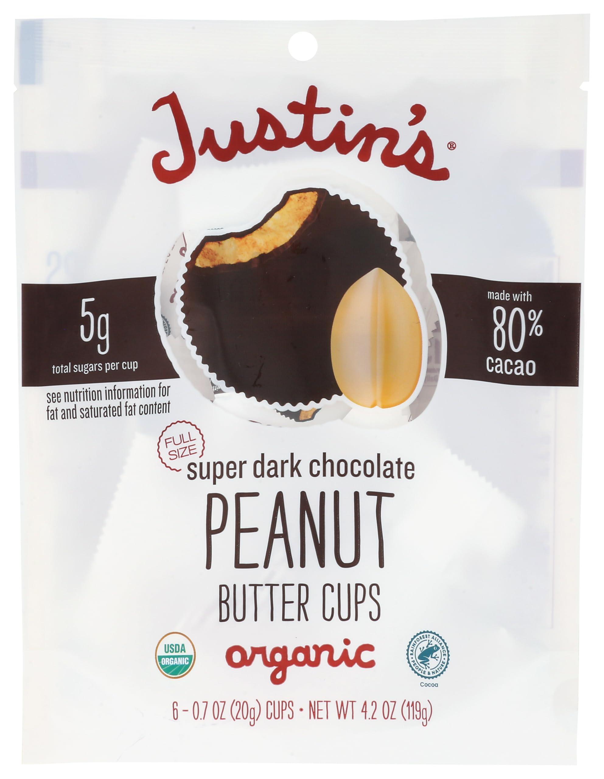 Justin's Nut Butter Justins Organic Super Dark Chocolate Peanut Butter Cups, 4.2 OZ