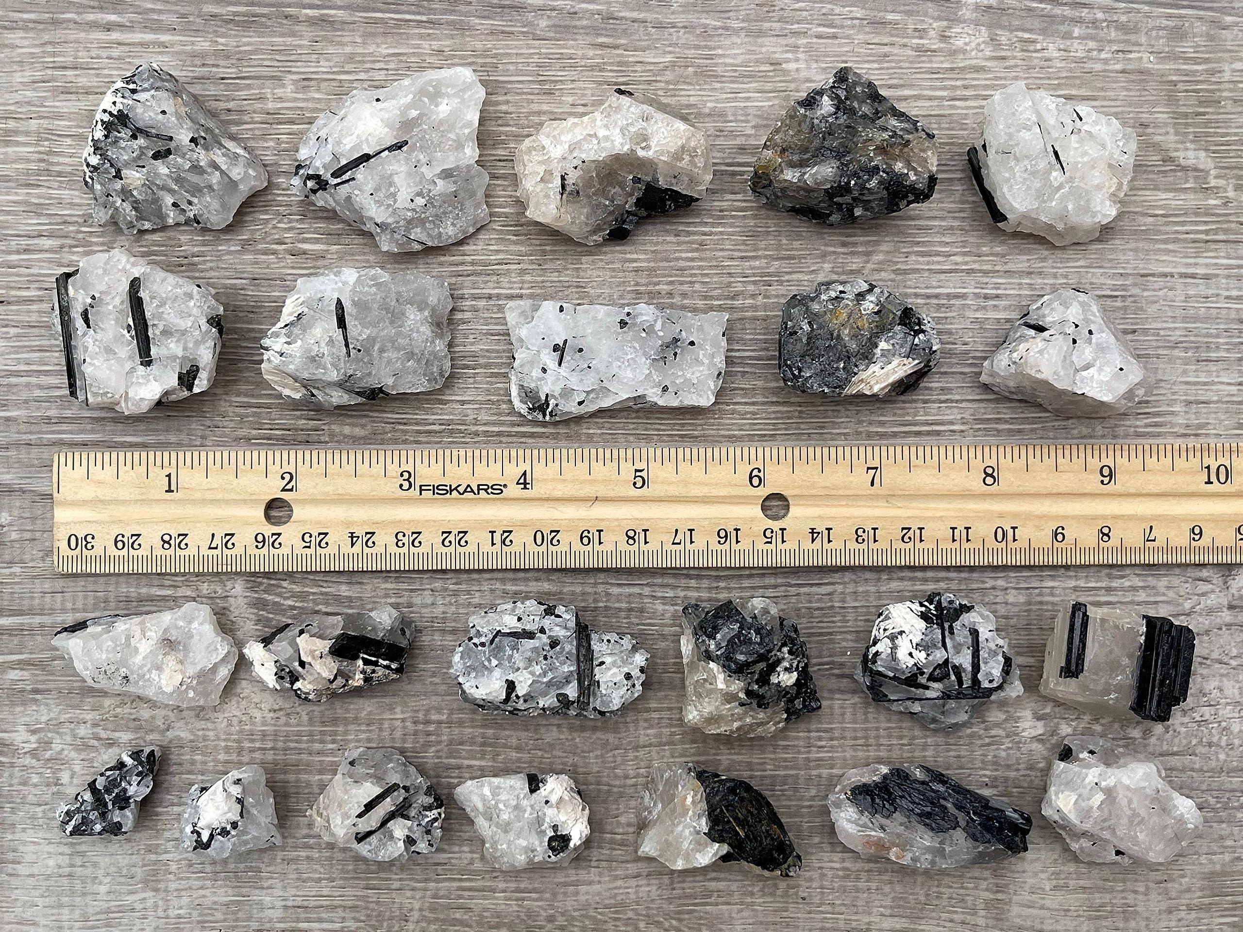 GAF TREASURES WHOLESALE Raw Black Tourmaline with Quartz Crystals, Natural Black Tourmaline with Quartz Stone, Rough Black Tourmaline Quartz, Healing Crystals (Black Tourmaline with Quartz, 0.5 Pound)