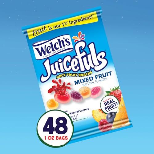 Welch\'s Welch\'s Juicefuls Juicy Fruit Snacks, Mixed Fruit, Fruit Gushers, Perfect for School Lunches,Bulk Pack, Gluten Free, Individual Single Serve Bags, 1 oz (Pack of 48)