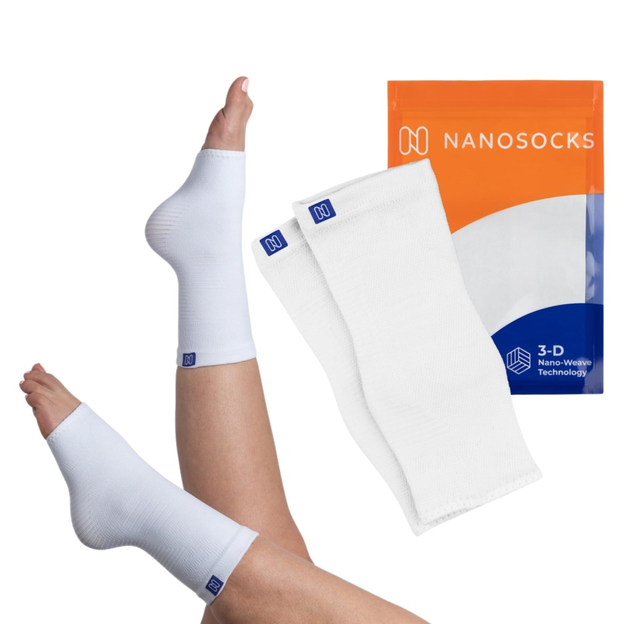NanoSocks NanoSocks Compression Socks for Women & Men (1 Pair) - BEST Ankle Brace Support Sleeve for Neuropathy, Plantar Fasciitis, Diabetic Foot Nerve Pain Relief - Toeless (Small, White)