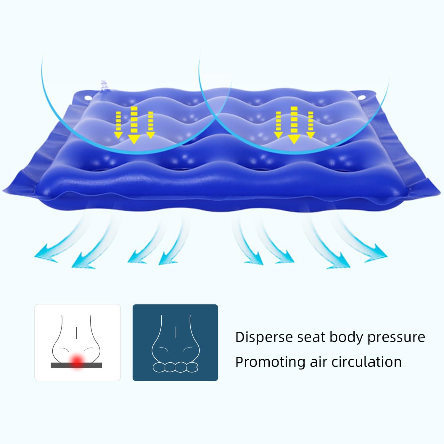 BIGINIWA Waffle Cushion 2 Pack - Inflatable Air Cushion with Pump - Pressure Sore Relief - Cream and Blue 17x17 Inch