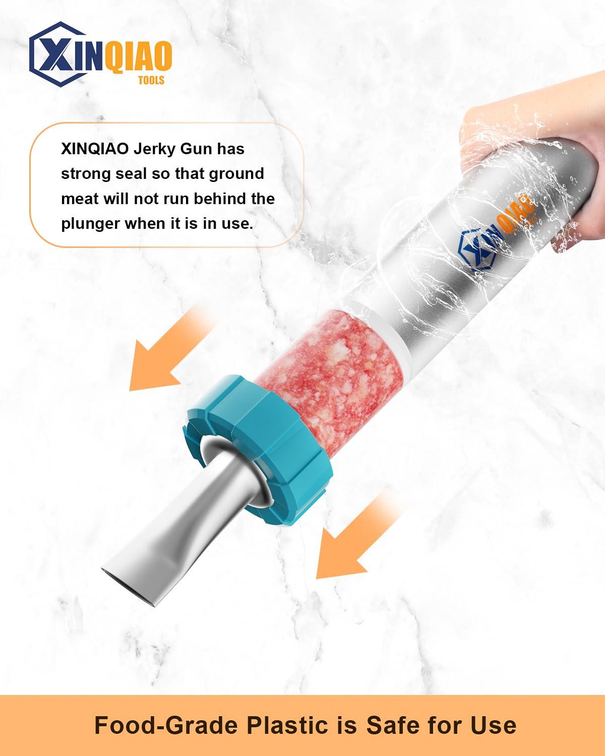 XINQIAO XINQIAO Beef Jerky Gun Sausage Stufffer for Ground Meat, Large Aluminum Jerky Cannon Comes with a Bag, 4 Nozzles, 2 Brushes, 1 Funnel, 1 Pestle