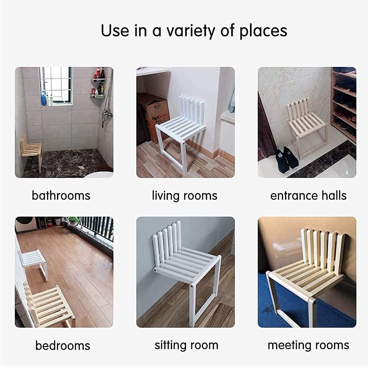 YOODODO YOODODO Wall Mounted Folding Chair, for Entryway Hall Kitchen Bathroom Shower Seats Invisible Fold Up Shower Stool Shower Chair (Color : Log Color, Size : 32 * 26cm)