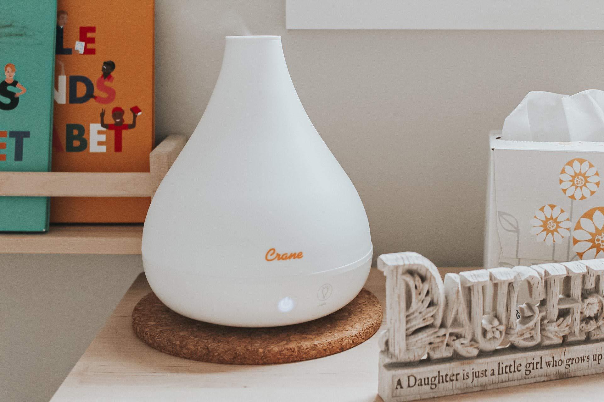 Crane Crane Personal Ultrasonic Cool Mist Humidifier and Aroma Therapy Diffuser, Optional Color Changing Nightlight Included, for Home, Hotels, and Office, 0.35 Gallon 1.5 Liter, White (Pack of 2)