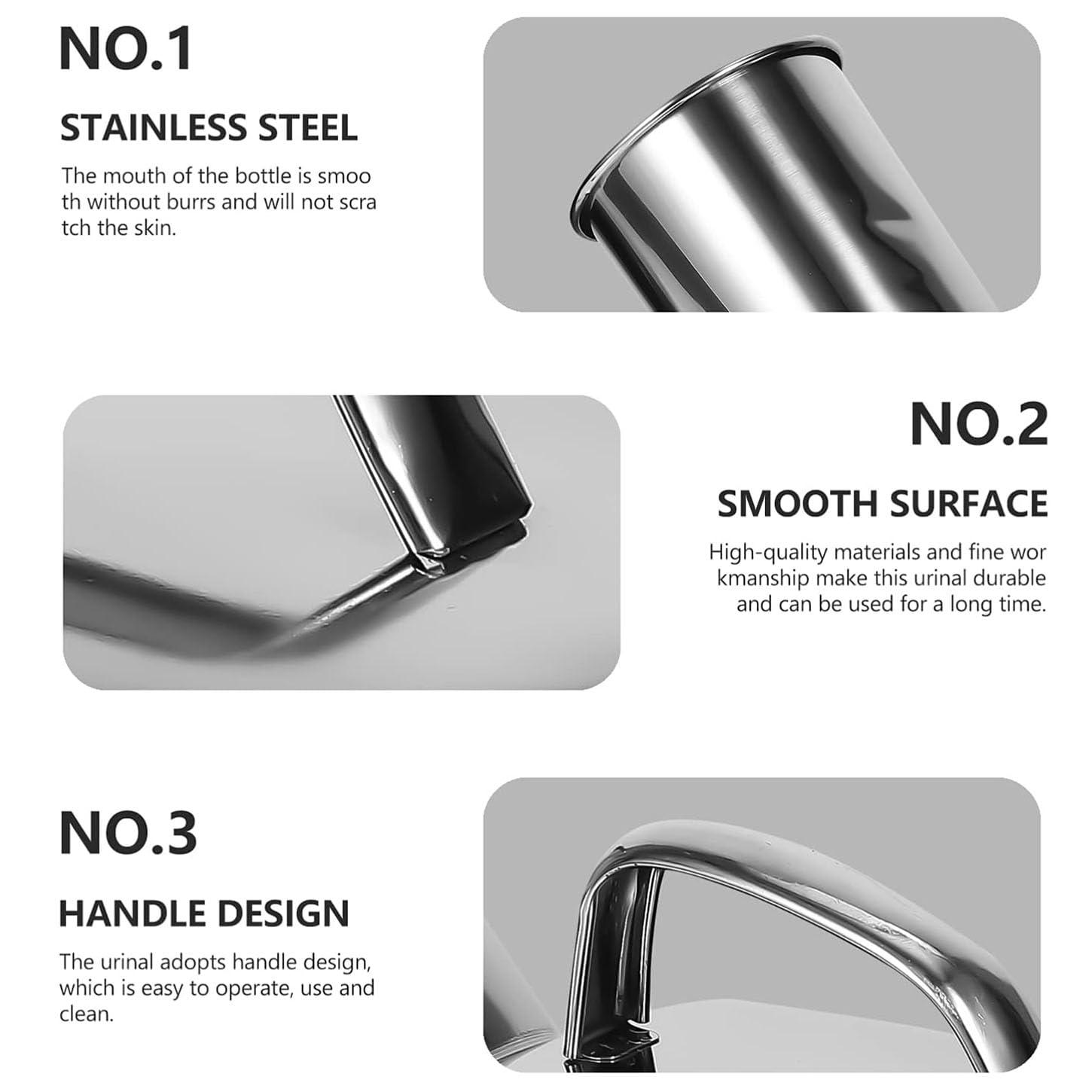 HAILM HAILM Stainless Steel Pee Bottle for Men, Portable Urinals for Men, 1300 Ml Large Capacity Urinal Bottles for Men, Elderly Children\'s Urine Collector for Travel, Emergency, Silver