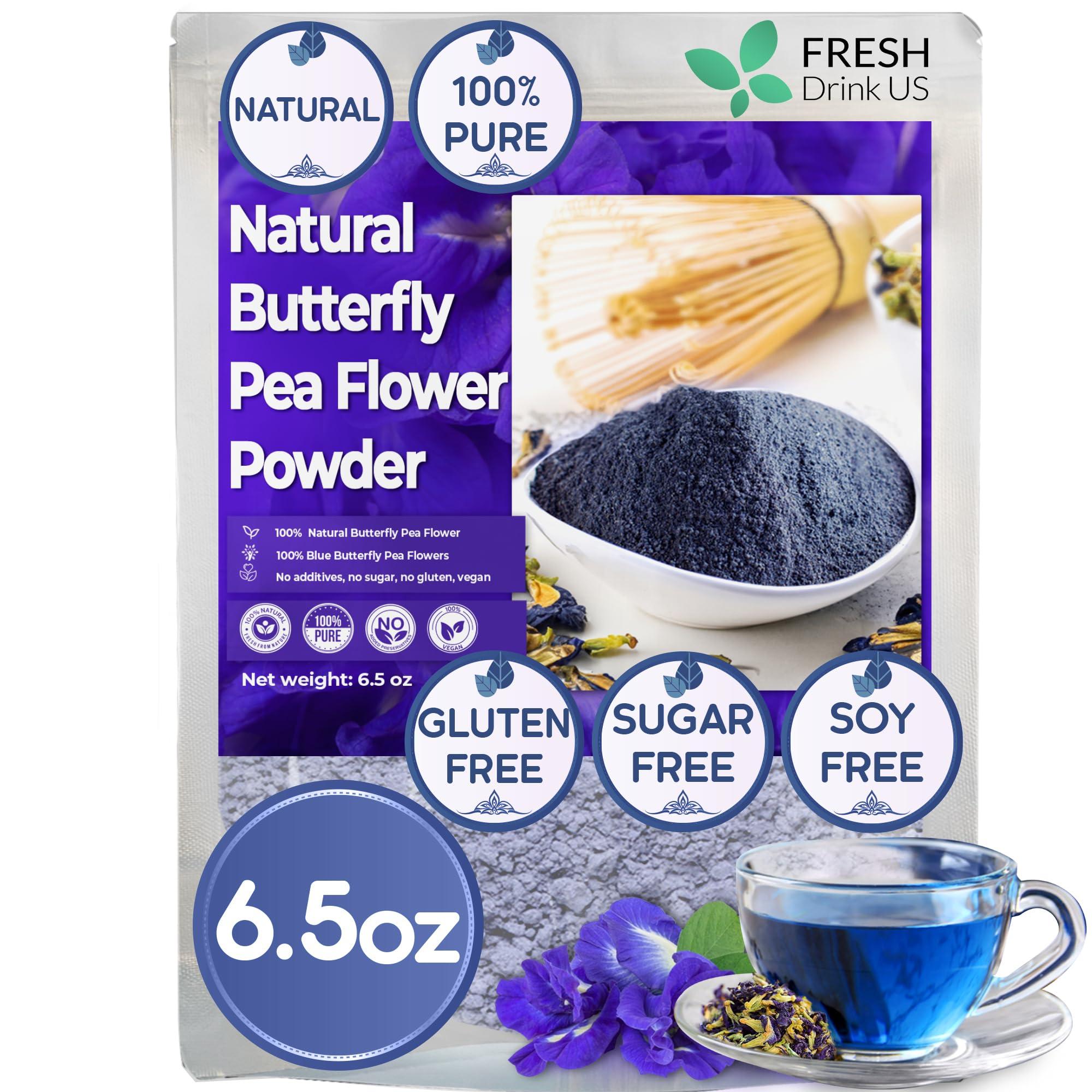 FRESHDRINKUS FreshDrinkUS, Premium 6.5oz Butterfly Pea Flower Powder, 100% Natural and Pure from Blue Butterfly Pea Flowers, Natural Food Coloring, Butterfly Pea Flower Tea, No Additives, No Gluten, No Sugar, Vegan
