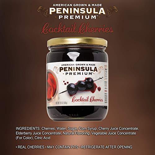PENINSULA PREMIUM Peninsula Premium Cocktail Cherries | Award Winning | Deep Burgundy-Red | Silky Smooth, Rich Syrup | Luxe Fruit Forward, Sweet-Tart Flavor | American Grown & Made, 20 oz (2-Pack)