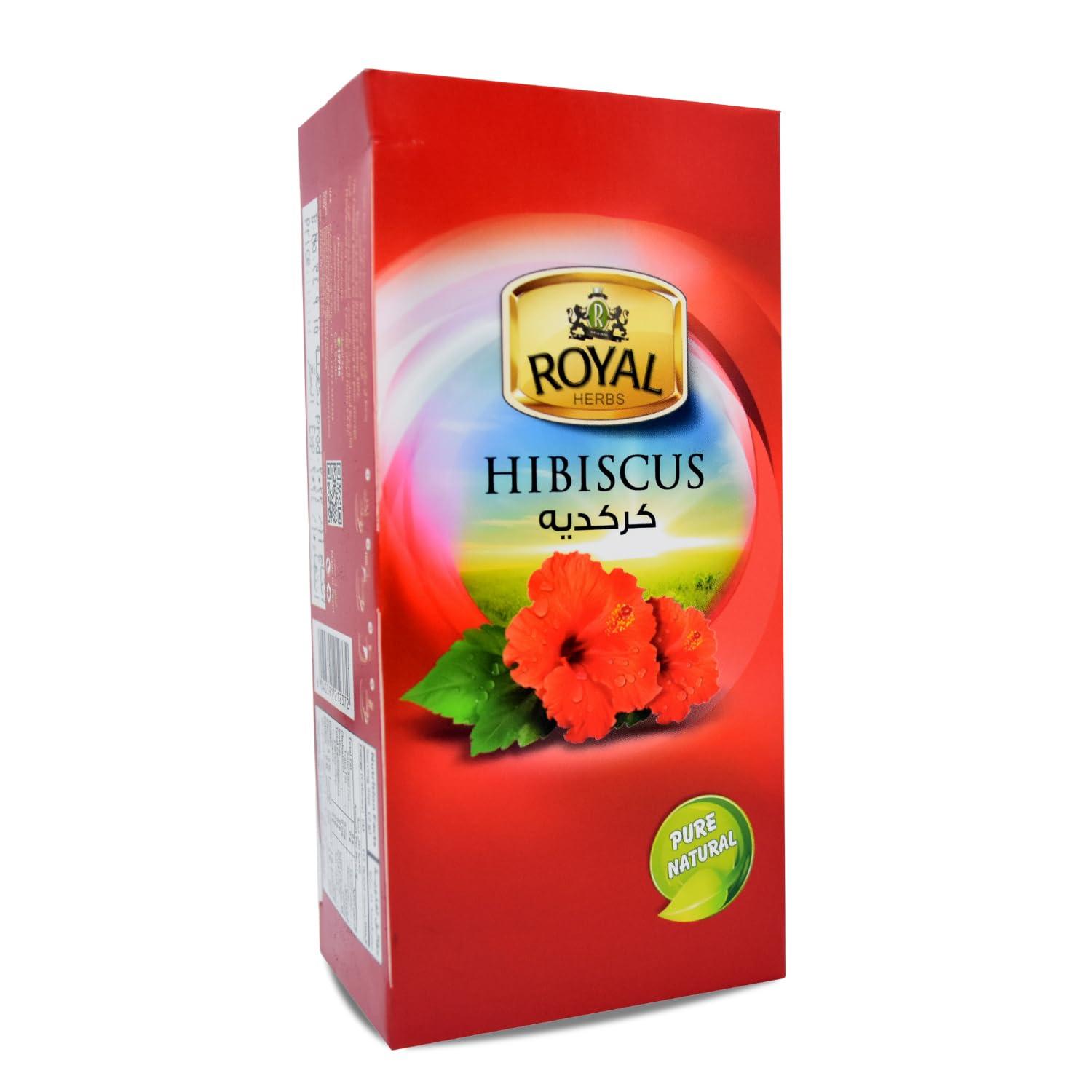 Egyptian Royal Natural Hibiscus Flower Tea Bags Pure Natural Dried Roselle Egyptian Herbal Caffeine Free Egypt Aswani Aswan Chai Hybiscus Hibscus Tea\'s Hibiscous Halal Kosher (20 Bags)