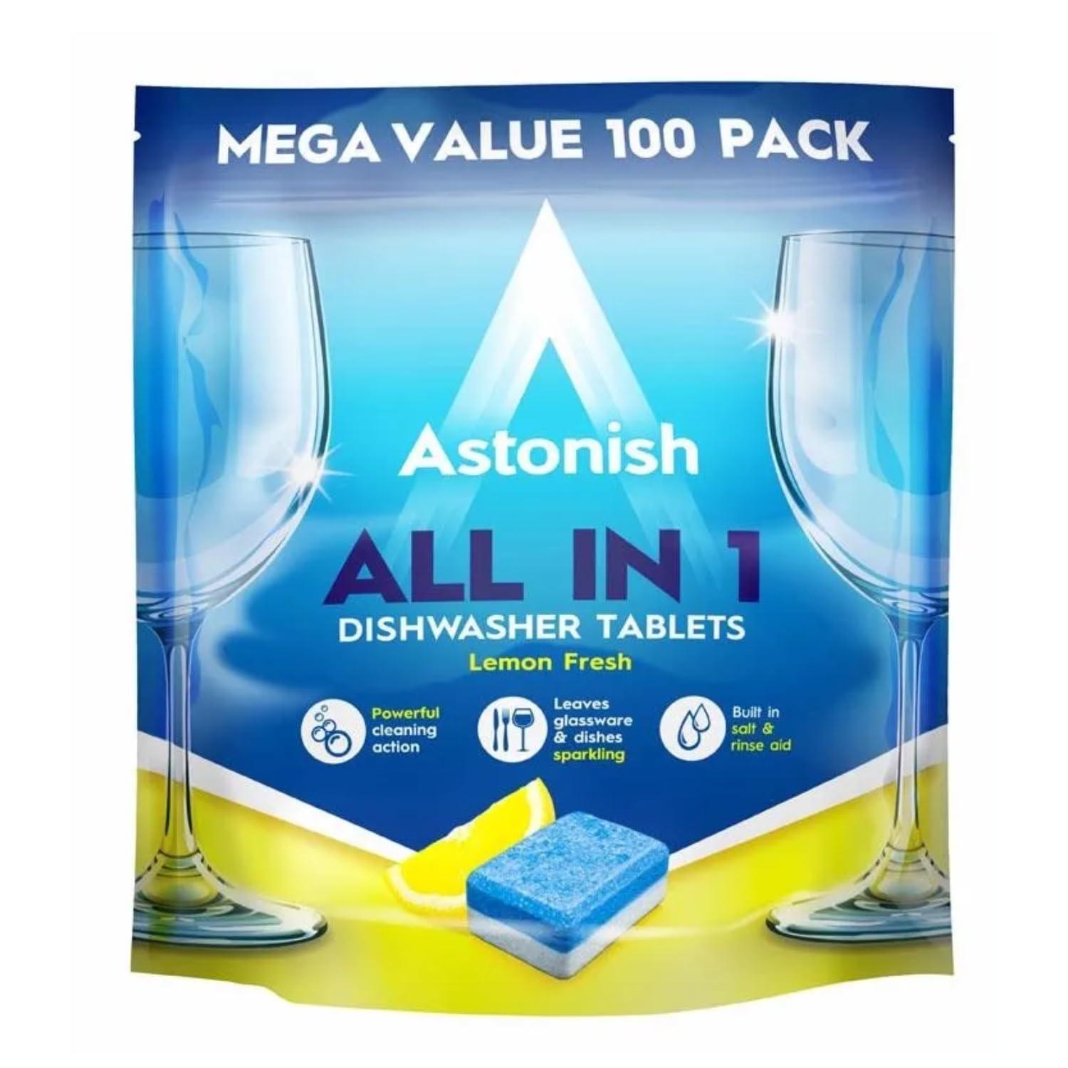 Astonish Astonish All In 1 Dishwasher Tabs, 100ct + Fresh Fizz & Fresh Bathroom Toilet Bowl Cleaner, 8ct