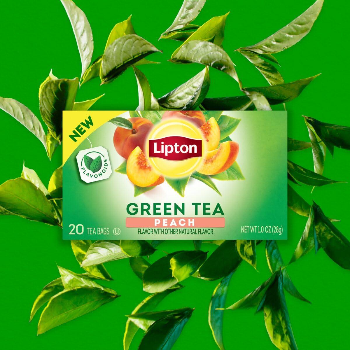 Lipton Lipton Peach Green Tea Bags, Flavored, Unsweetened Teabags for Hot Tea or Peach Iced Tea with Caffeine and Flavonoids, 20 Total Tea Bags (Pack of 3)