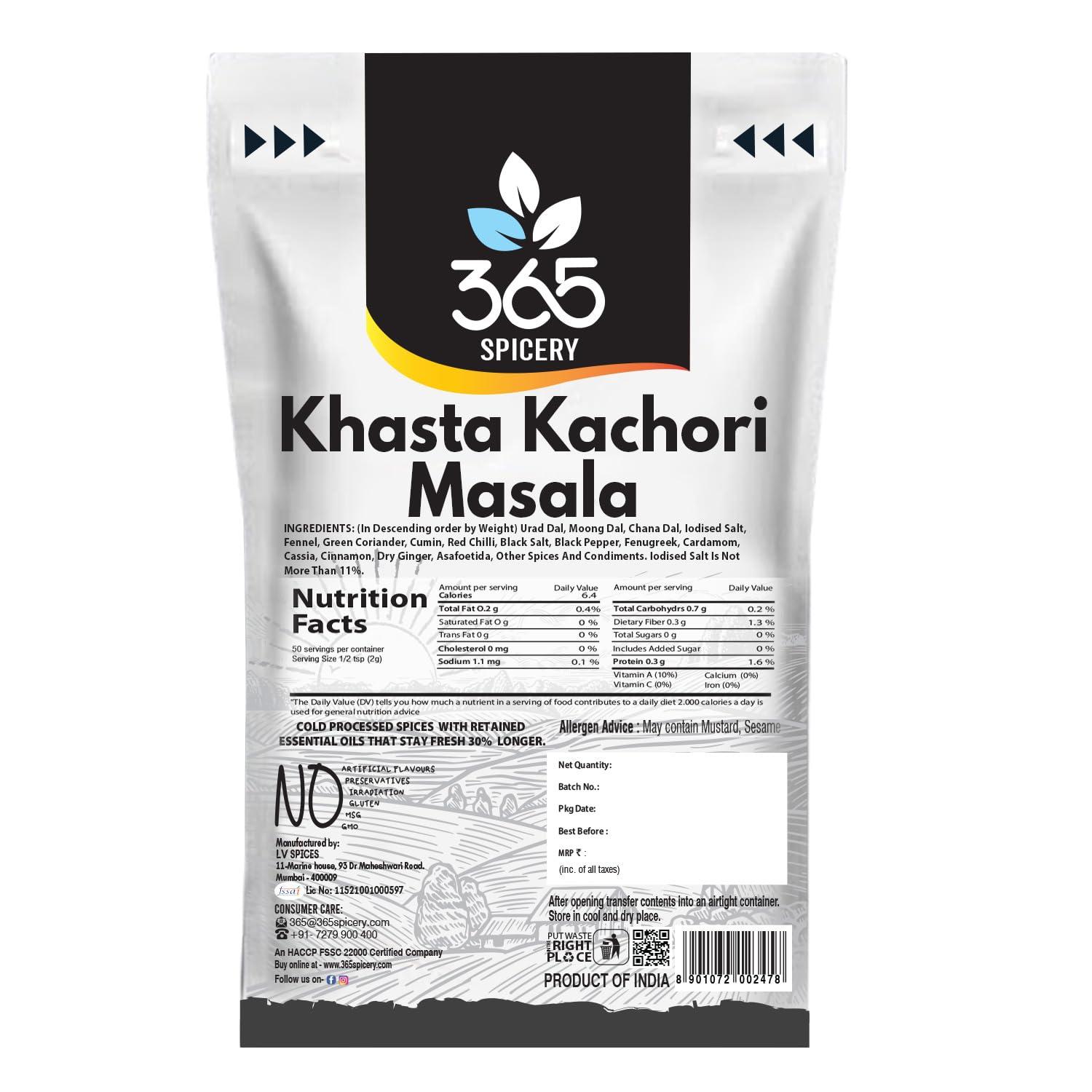 365 Spicery 365 Spicery Khasta Kachori Masala I All Natural I Vegan, Gluten Friendly I Homemade Powdered I for Healthy Cooking I Easy to Cook I Tangy Indian Snacks Masalas (500gm Pouch)