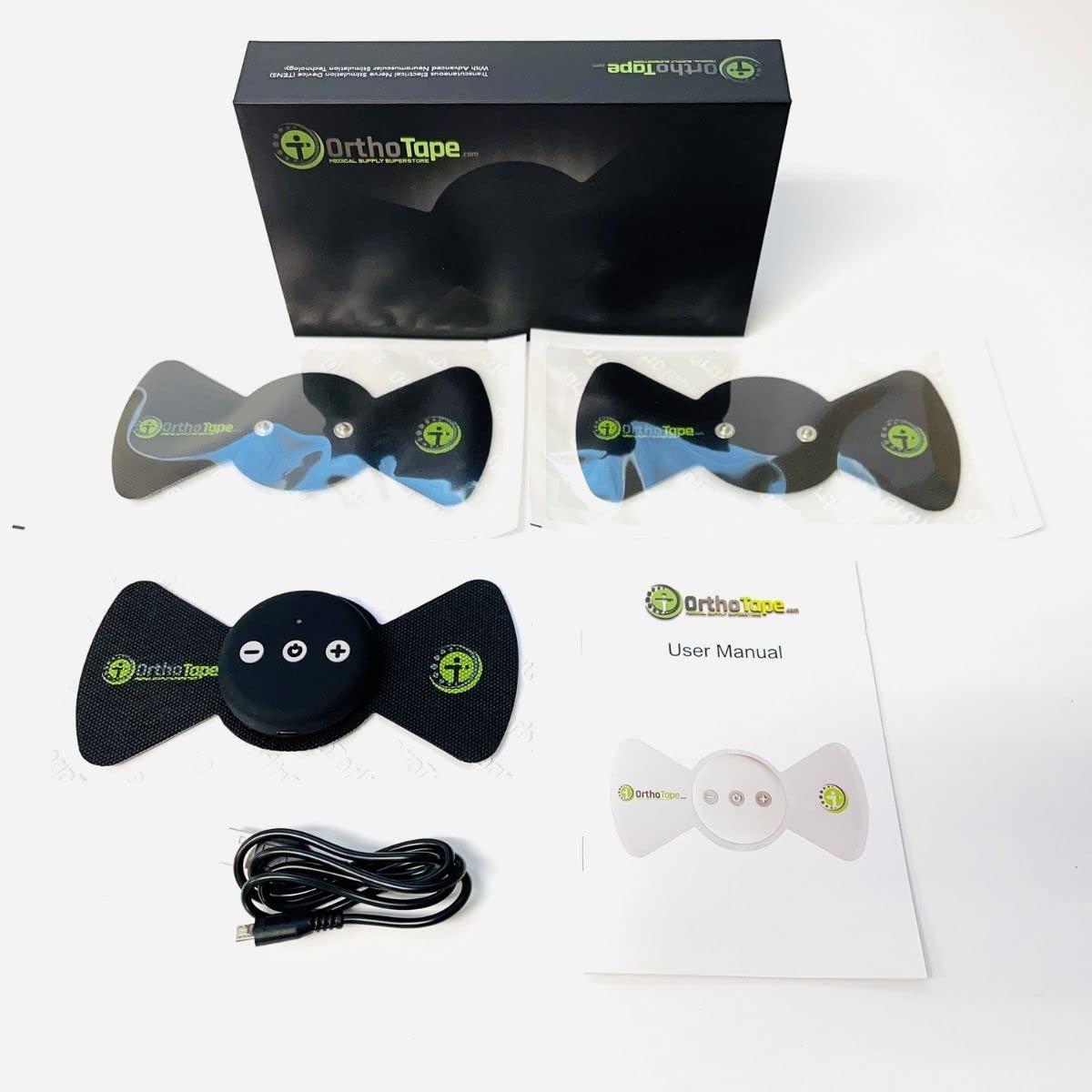 OrthoTape TENS & PMS Tens Unit Machine Therapy | Bluetooth APP Controlled | Back Pain Knee Pain Muscle Recovery - OrthoTape (Black |SM9187-SBK|)