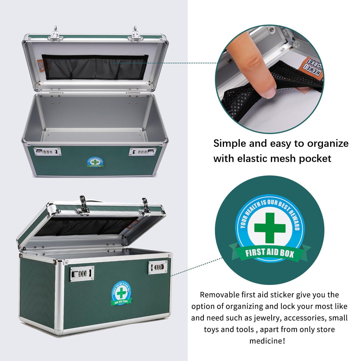 HEWEI WORKS Locking Box with Portable Storage Case, 14.2\'\'x 7.2\'\'x 8.2\'\', Childproof Medicine Organizer with Combination Lock, Lockbox for Money, Documents & Meds Secure Cash, ID Documents (Green/Large)